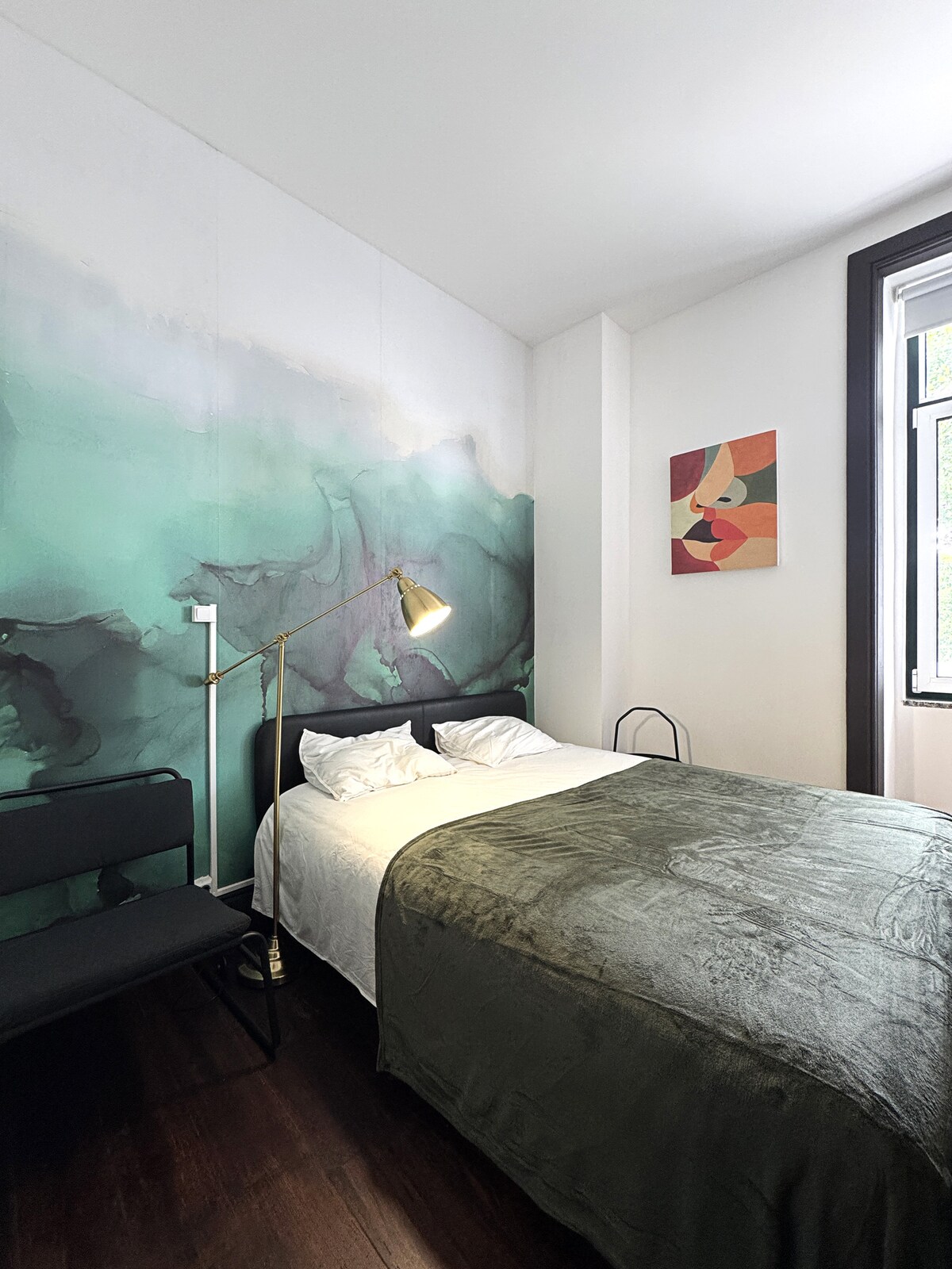Bedroom alternate angle with watercolor mural